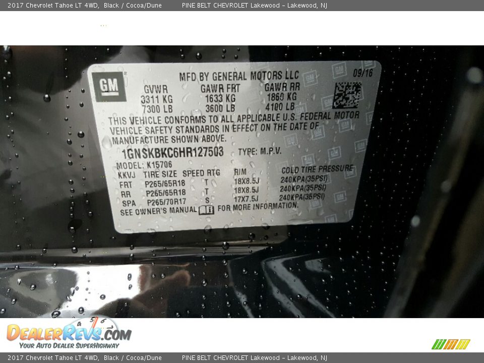 2017 Chevrolet Tahoe LT 4WD Black / Cocoa/Dune Photo #7