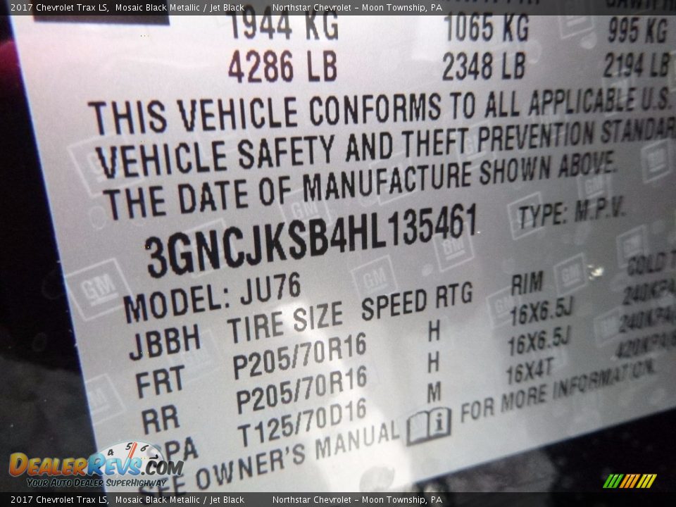 2017 Chevrolet Trax LS Mosaic Black Metallic / Jet Black Photo #16