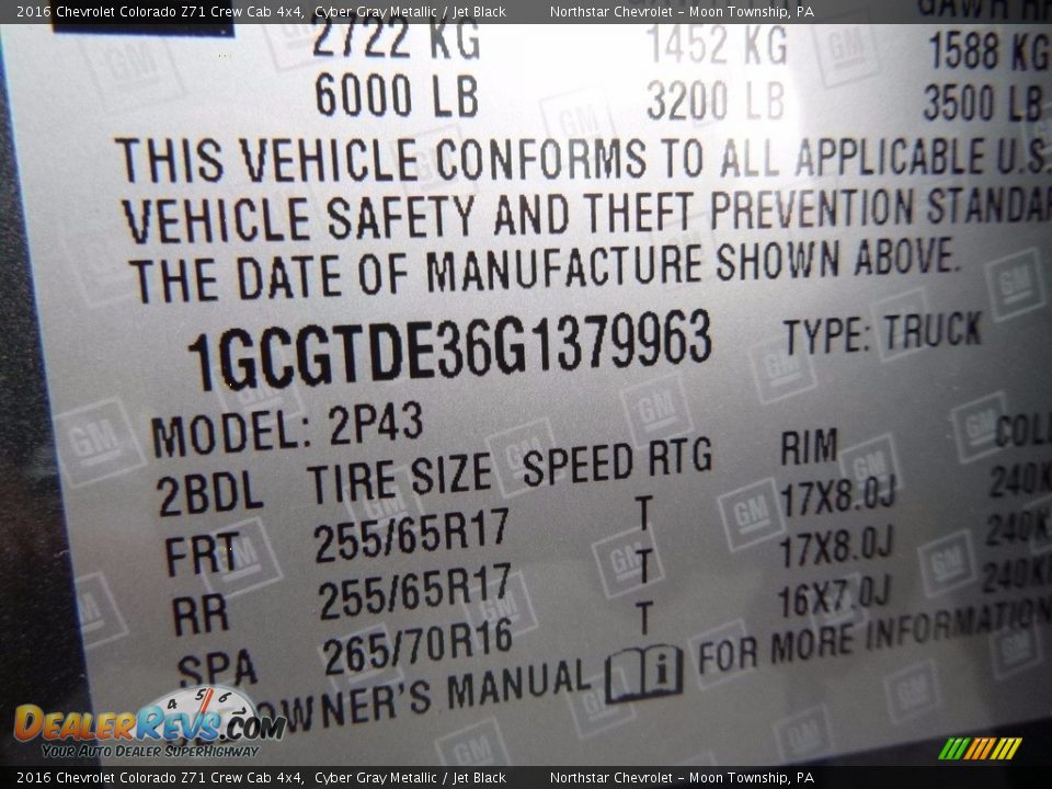 2016 Chevrolet Colorado Z71 Crew Cab 4x4 Cyber Gray Metallic / Jet Black Photo #16