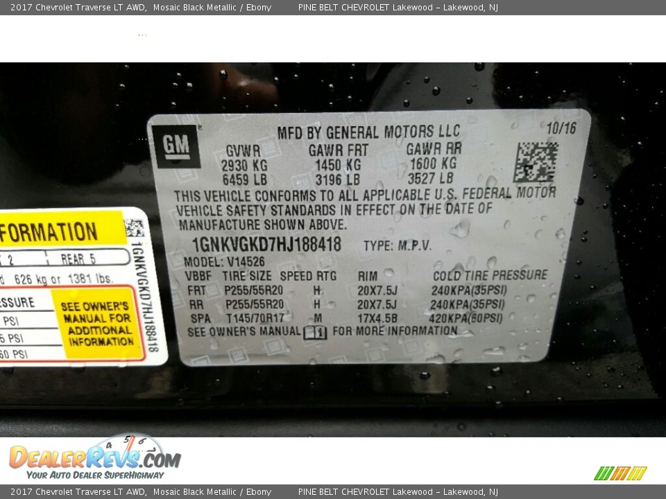 2017 Chevrolet Traverse LT AWD Mosaic Black Metallic / Ebony Photo #7