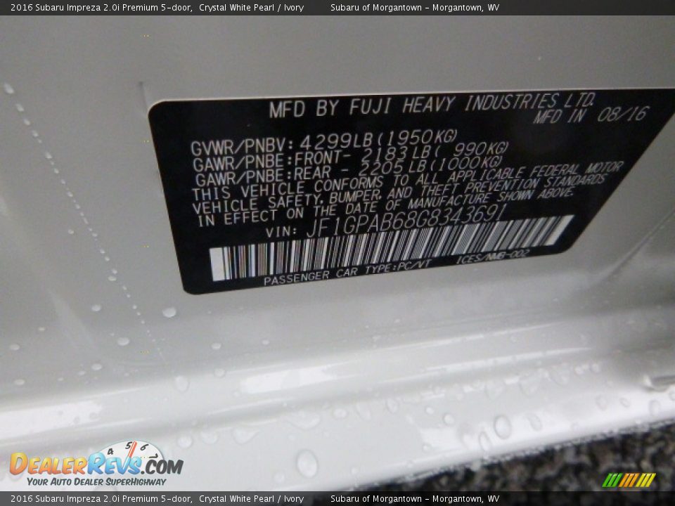 2016 Subaru Impreza 2.0i Premium 5-door Crystal White Pearl / Ivory Photo #14
