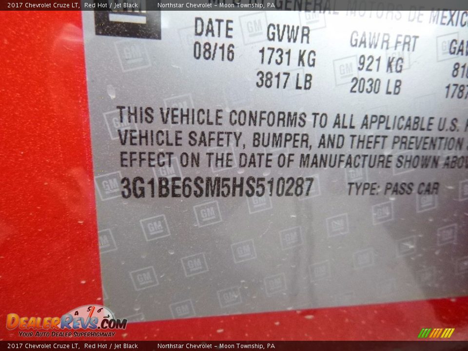 2017 Chevrolet Cruze LT Red Hot / Jet Black Photo #15