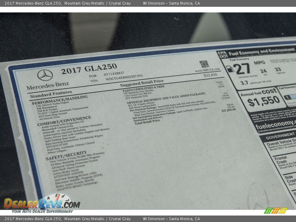 2017 Mercedes-Benz GLA 250 Mountain Grey Metallic / Crystal Gray Photo #12