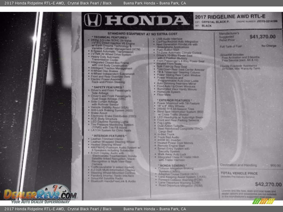 2017 Honda Ridgeline RTL-E AWD Crystal Black Pearl / Black Photo #17