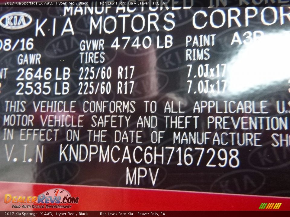 2017 Kia Sportage LX AWD Hyper Red / Black Photo #15