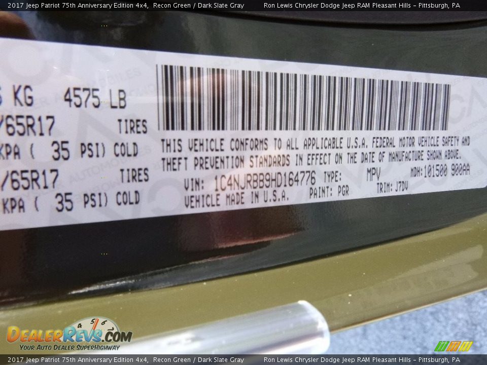 2017 Jeep Patriot 75th Anniversary Edition 4x4 Recon Green / Dark Slate Gray Photo #14