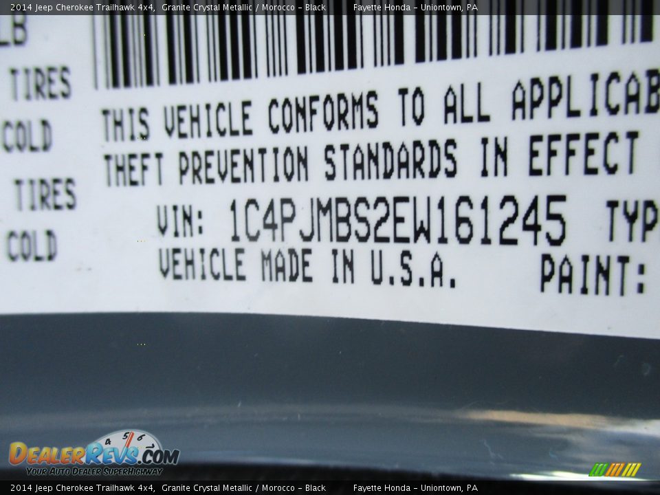 2014 Jeep Cherokee Trailhawk 4x4 Granite Crystal Metallic / Morocco - Black Photo #10