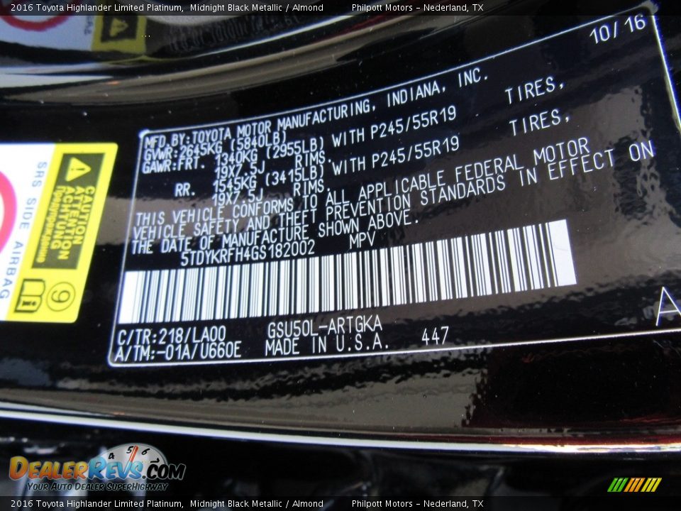 2016 Toyota Highlander Limited Platinum Midnight Black Metallic / Almond Photo #36