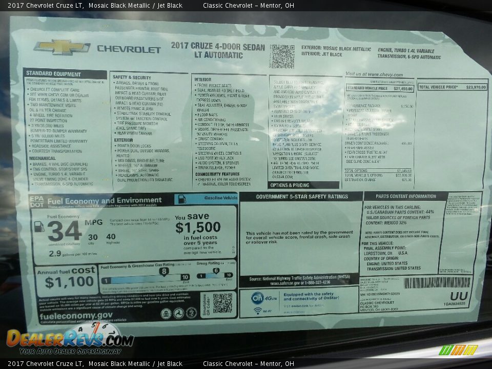 2017 Chevrolet Cruze LT Mosaic Black Metallic / Jet Black Photo #7