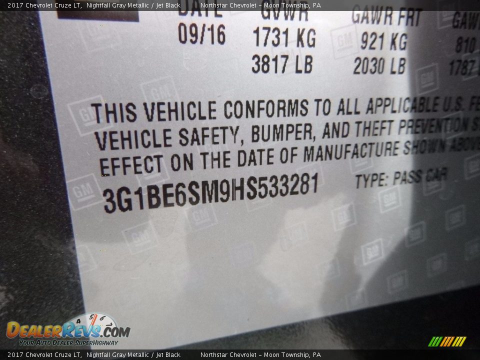 2017 Chevrolet Cruze LT Nightfall Gray Metallic / Jet Black Photo #15