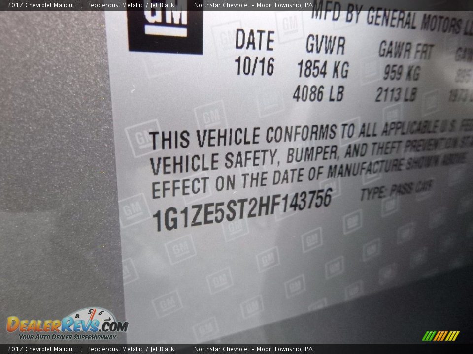 2017 Chevrolet Malibu LT Pepperdust Metallic / Jet Black Photo #15