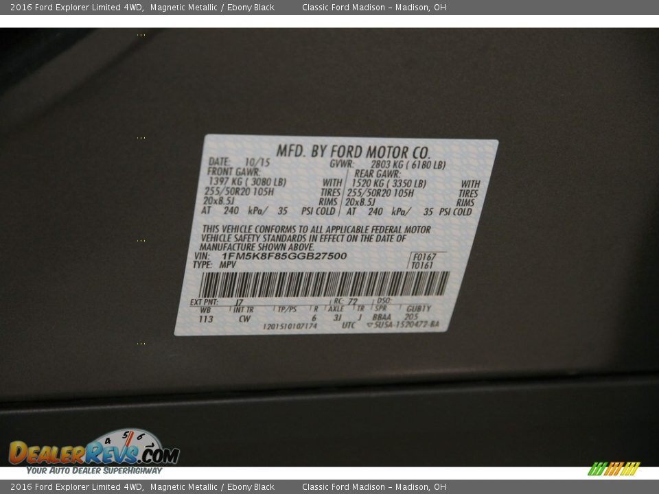 2016 Ford Explorer Limited 4WD Magnetic Metallic / Ebony Black Photo #21