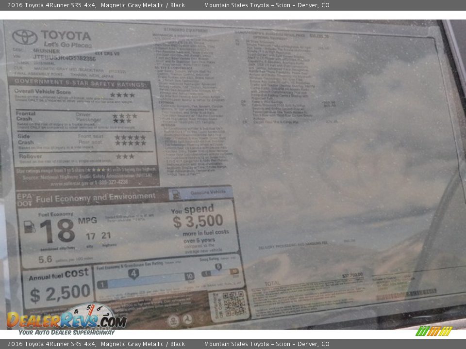 2016 Toyota 4Runner SR5 4x4 Magnetic Gray Metallic / Black Photo #11