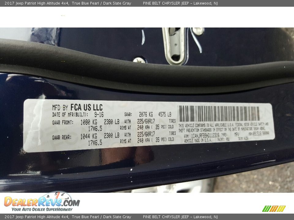 2017 Jeep Patriot High Altitude 4x4 True Blue Pearl / Dark Slate Gray Photo #7