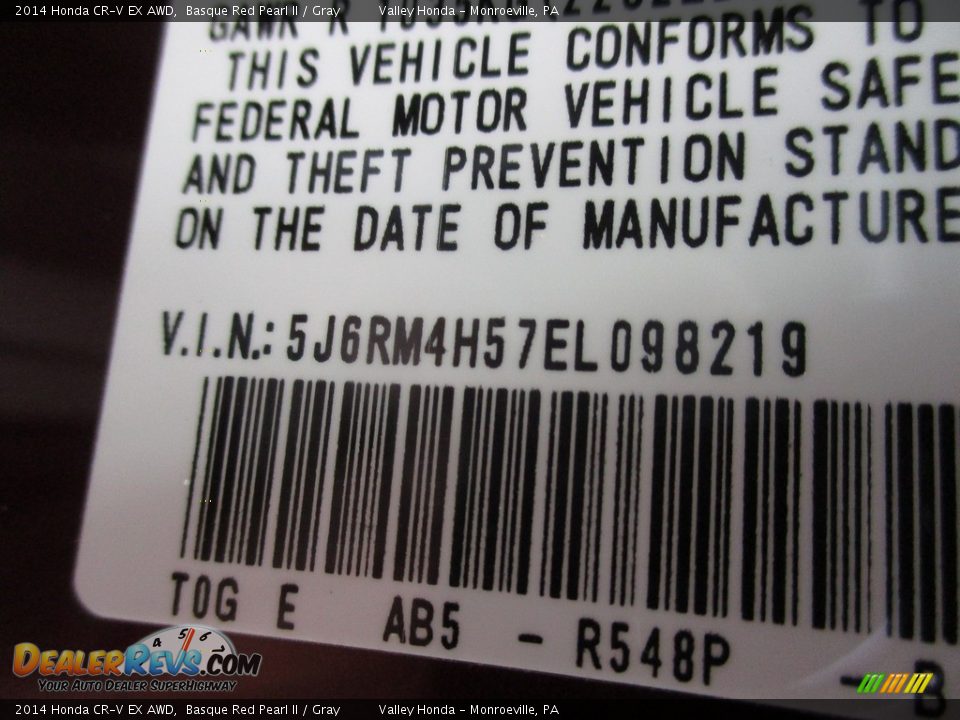 2014 Honda CR-V EX AWD Basque Red Pearl II / Gray Photo #19