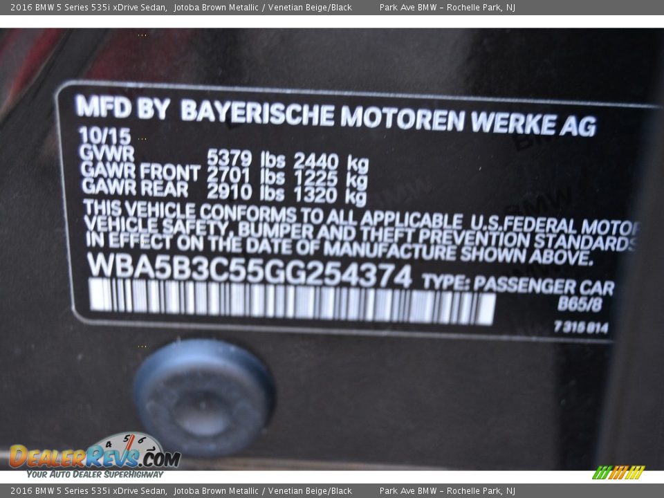 2016 BMW 5 Series 535i xDrive Sedan Jotoba Brown Metallic / Venetian Beige/Black Photo #33