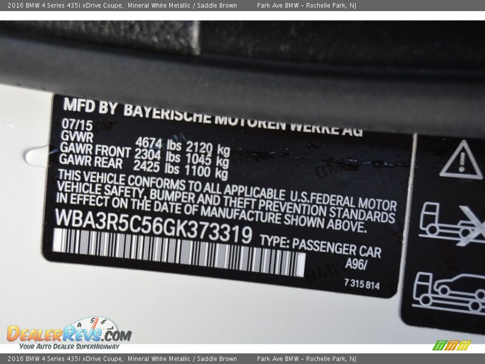 2016 BMW 4 Series 435i xDrive Coupe Mineral White Metallic / Saddle Brown Photo #34