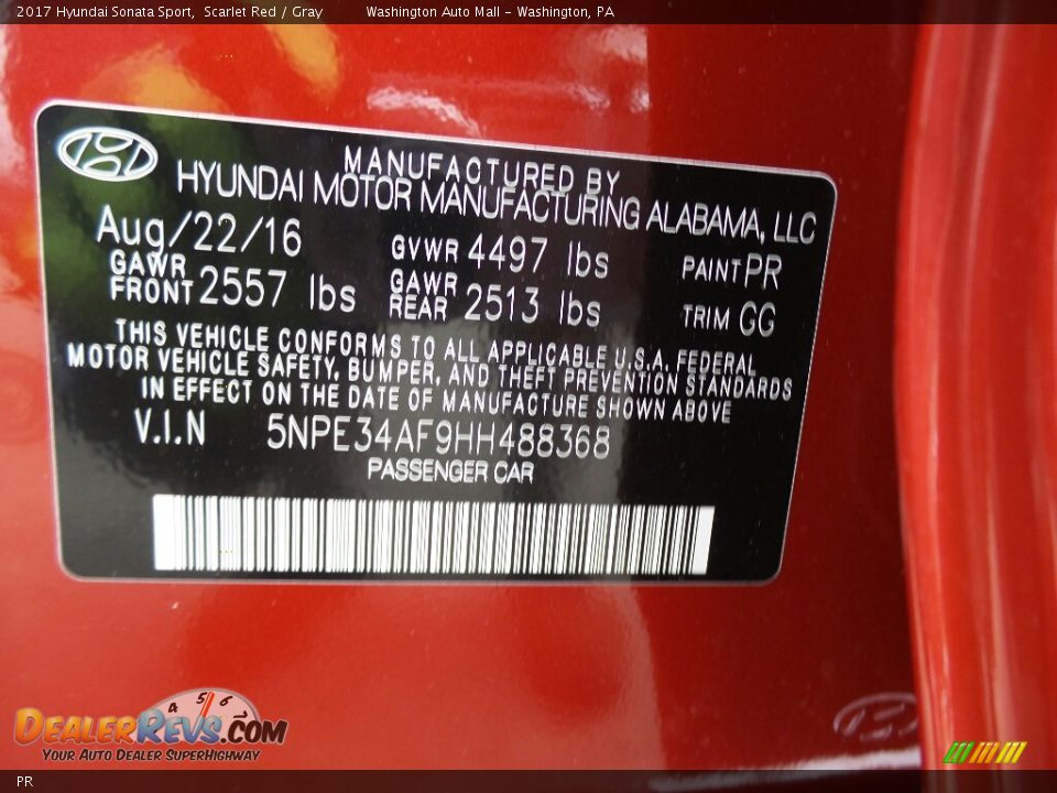 Hyundai Color Code PR Scarlet Red