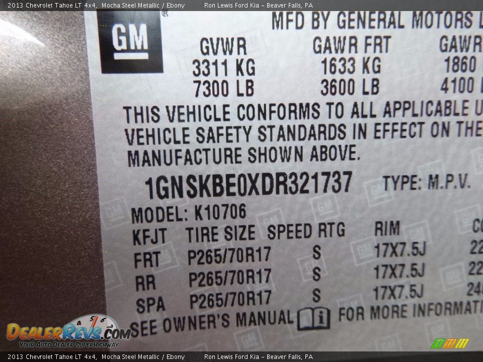 2013 Chevrolet Tahoe LT 4x4 Mocha Steel Metallic / Ebony Photo #15