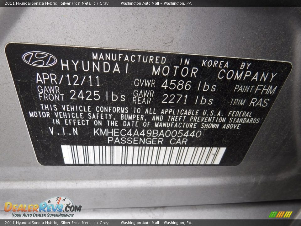 2011 Hyundai Sonata Hybrid Silver Frost Metallic / Gray Photo #24