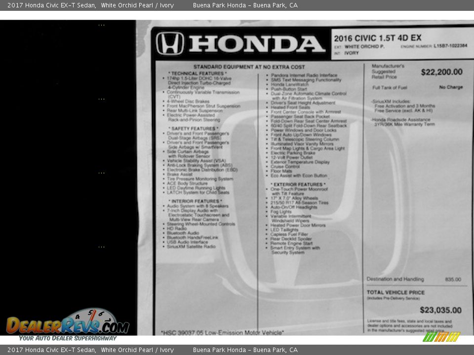 2017 Honda Civic EX-T Sedan White Orchid Pearl / Ivory Photo #18