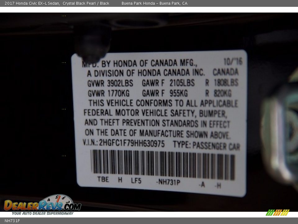 Honda Color Code NH731P Crystal Black Pearl