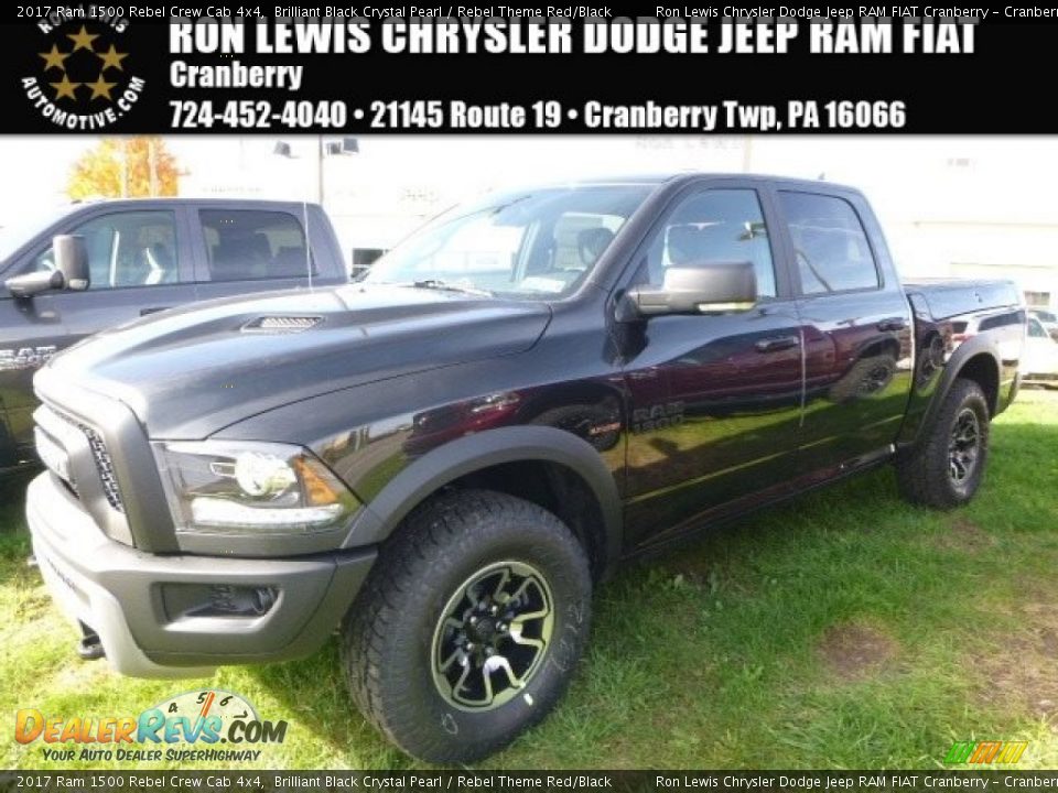 2017 Ram 1500 Rebel Crew Cab 4x4 Brilliant Black Crystal Pearl / Rebel Theme Red/Black Photo #1