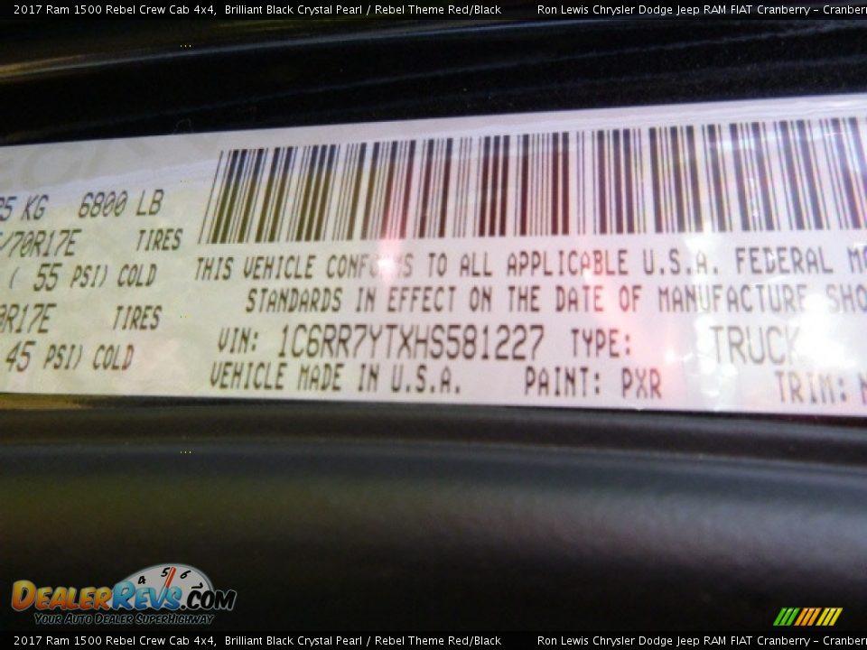 2017 Ram 1500 Rebel Crew Cab 4x4 Brilliant Black Crystal Pearl / Rebel Theme Red/Black Photo #14