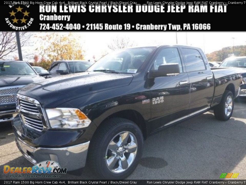 2017 Ram 1500 Big Horn Crew Cab 4x4 Brilliant Black Crystal Pearl / Black/Diesel Gray Photo #1
