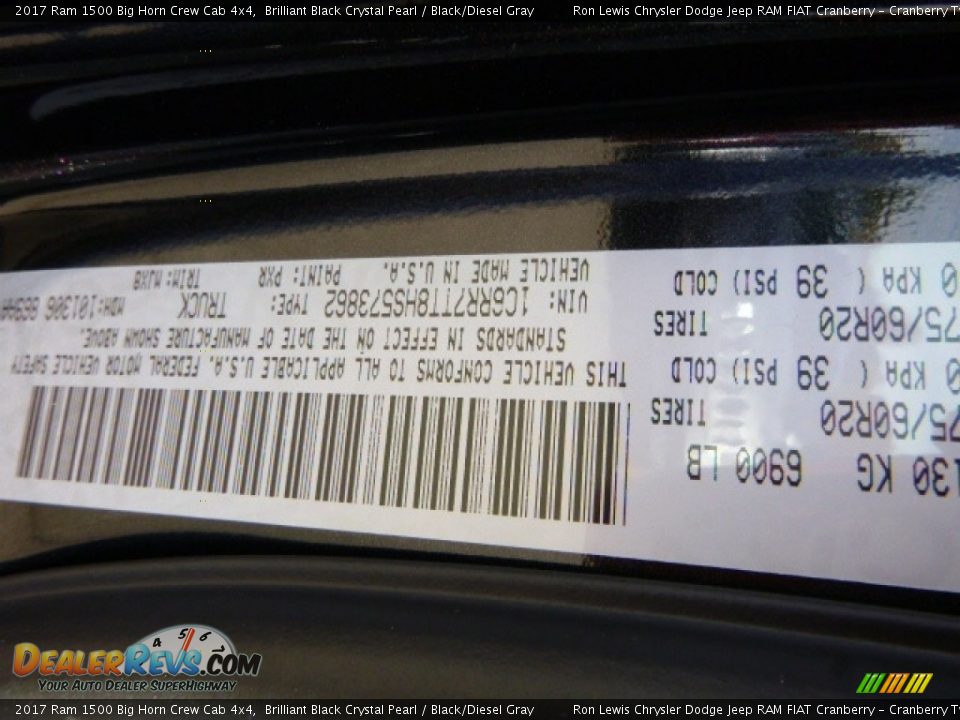 2017 Ram 1500 Big Horn Crew Cab 4x4 Brilliant Black Crystal Pearl / Black/Diesel Gray Photo #14