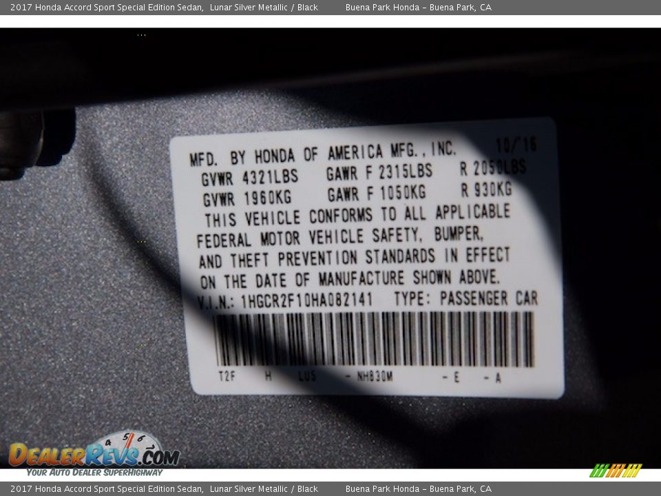 2017 Honda Accord Sport Special Edition Sedan Lunar Silver Metallic / Black Photo #18