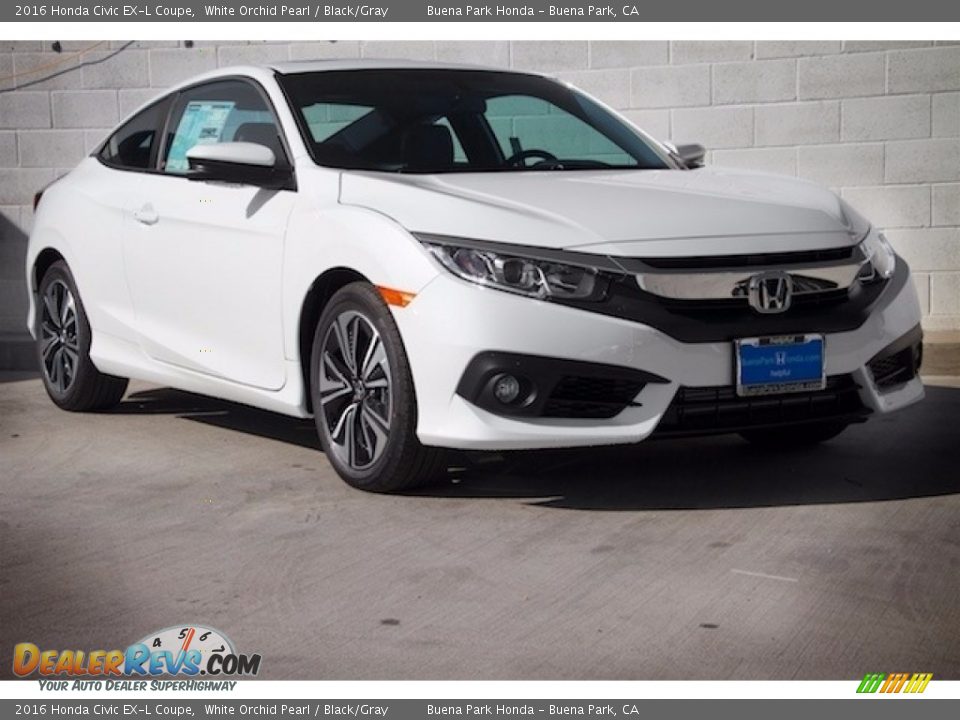 2016 Honda Civic EX-L Coupe White Orchid Pearl / Black/Gray Photo #1