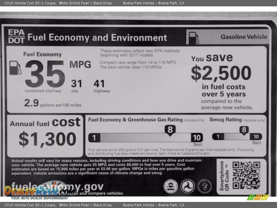 2016 Honda Civic EX-L Coupe White Orchid Pearl / Black/Gray Photo #17