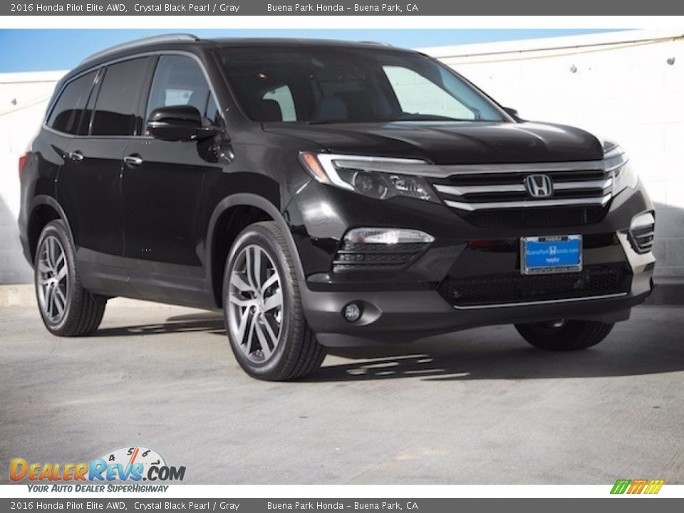 2016 Honda Pilot Elite AWD Crystal Black Pearl / Gray Photo #1