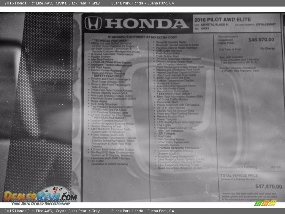 2016 Honda Pilot Elite AWD Crystal Black Pearl / Gray Photo #21