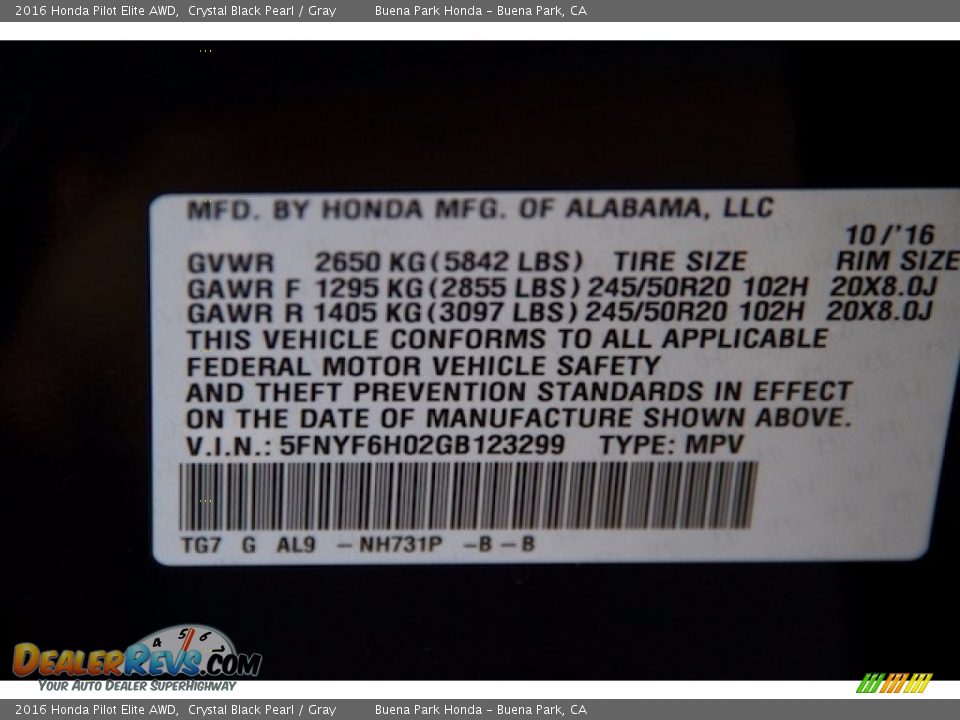 2016 Honda Pilot Elite AWD Crystal Black Pearl / Gray Photo #23
