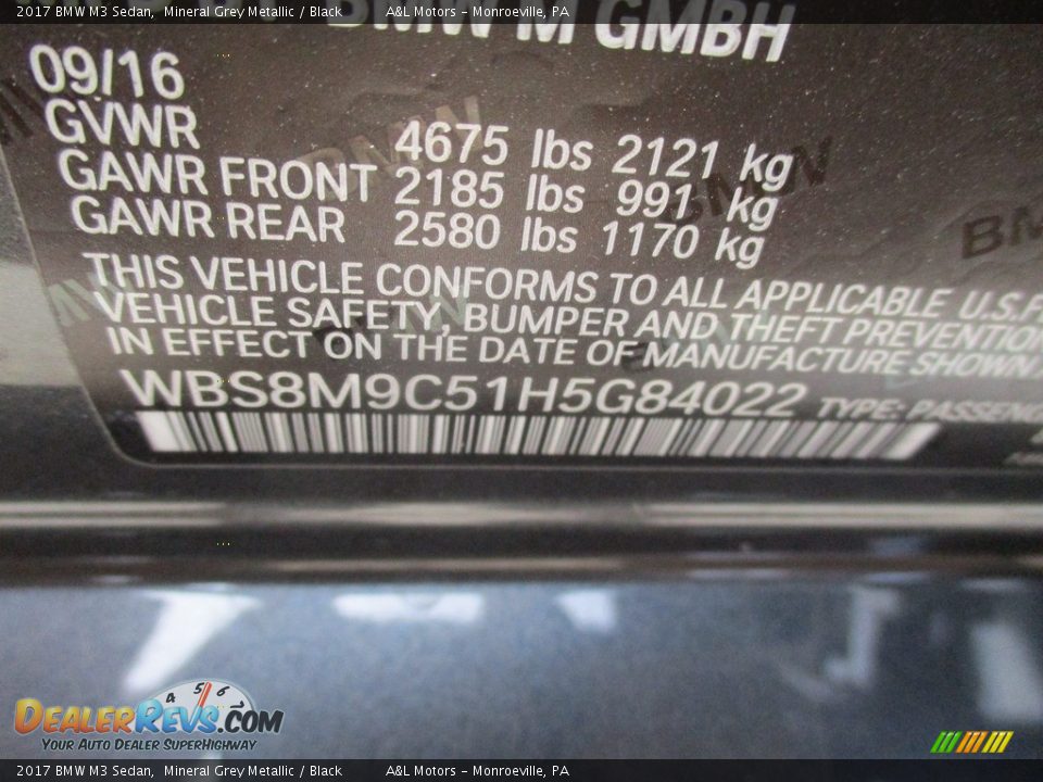 2017 BMW M3 Sedan Mineral Grey Metallic / Black Photo #19