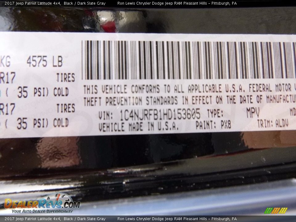 2017 Jeep Patriot Latitude 4x4 Black / Dark Slate Gray Photo #15