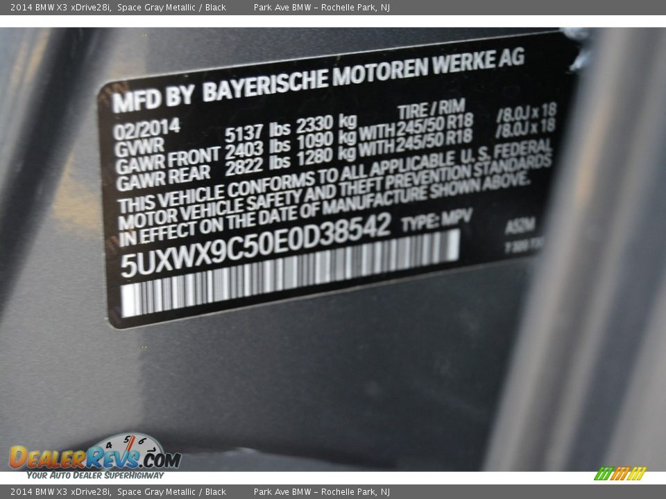 2014 BMW X3 xDrive28i Space Gray Metallic / Black Photo #34
