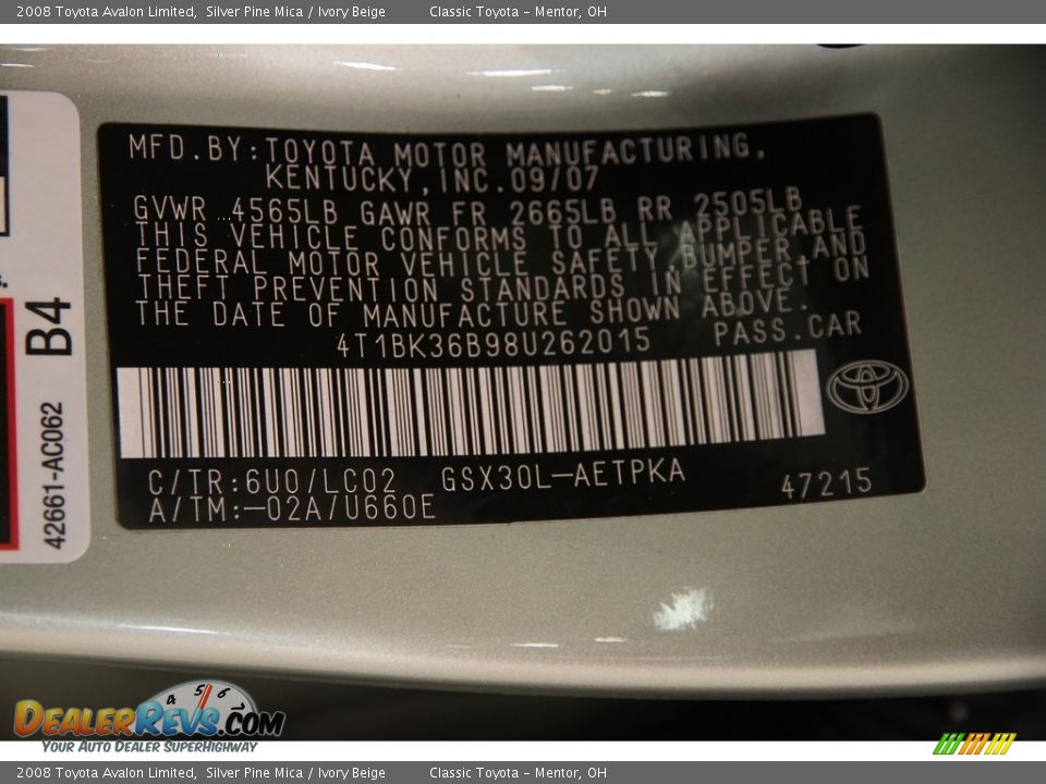 2008 Toyota Avalon Limited Silver Pine Mica / Ivory Beige Photo #28