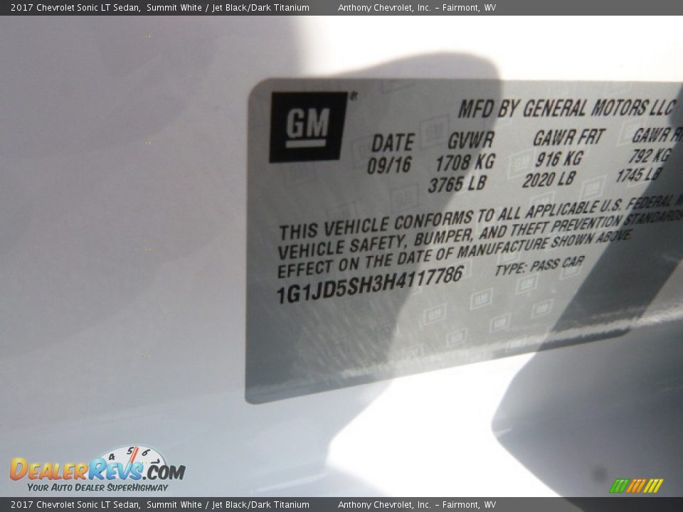 2017 Chevrolet Sonic LT Sedan Summit White / Jet Black/Dark Titanium Photo #14
