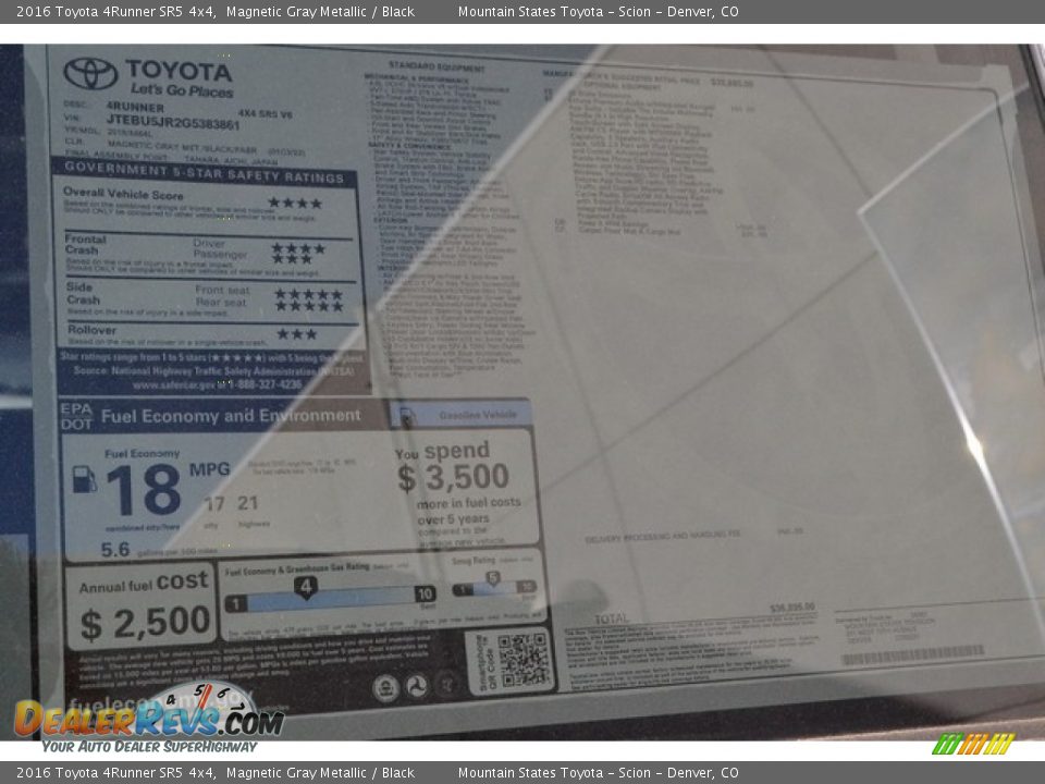 2016 Toyota 4Runner SR5 4x4 Magnetic Gray Metallic / Black Photo #10