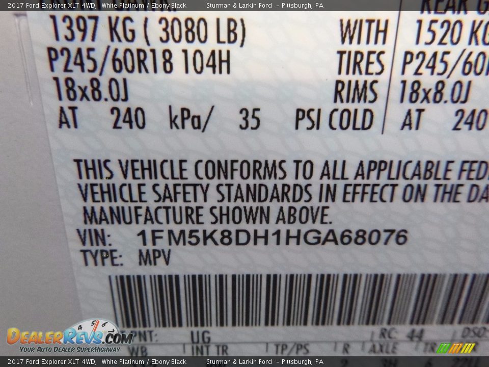 2017 Ford Explorer XLT 4WD White Platinum / Ebony Black Photo #12