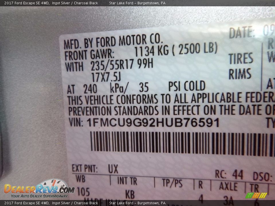 2017 Ford Escape SE 4WD Ingot Silver / Charcoal Black Photo #13