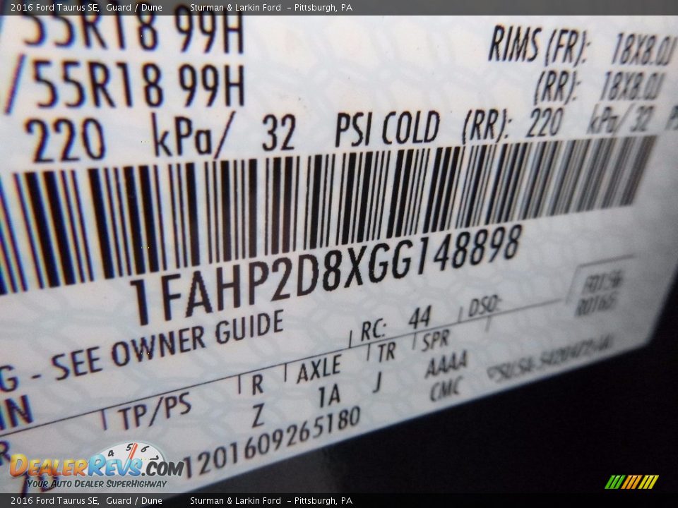 2016 Ford Taurus SE Guard / Dune Photo #10