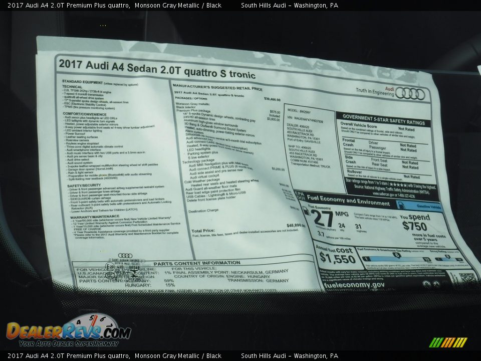 2017 Audi A4 2.0T Premium Plus quattro Monsoon Gray Metallic / Black Photo #9