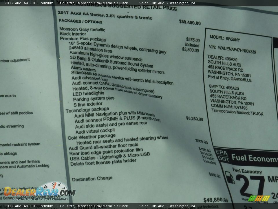 2017 Audi A4 2.0T Premium Plus quattro Monsoon Gray Metallic / Black Photo #10