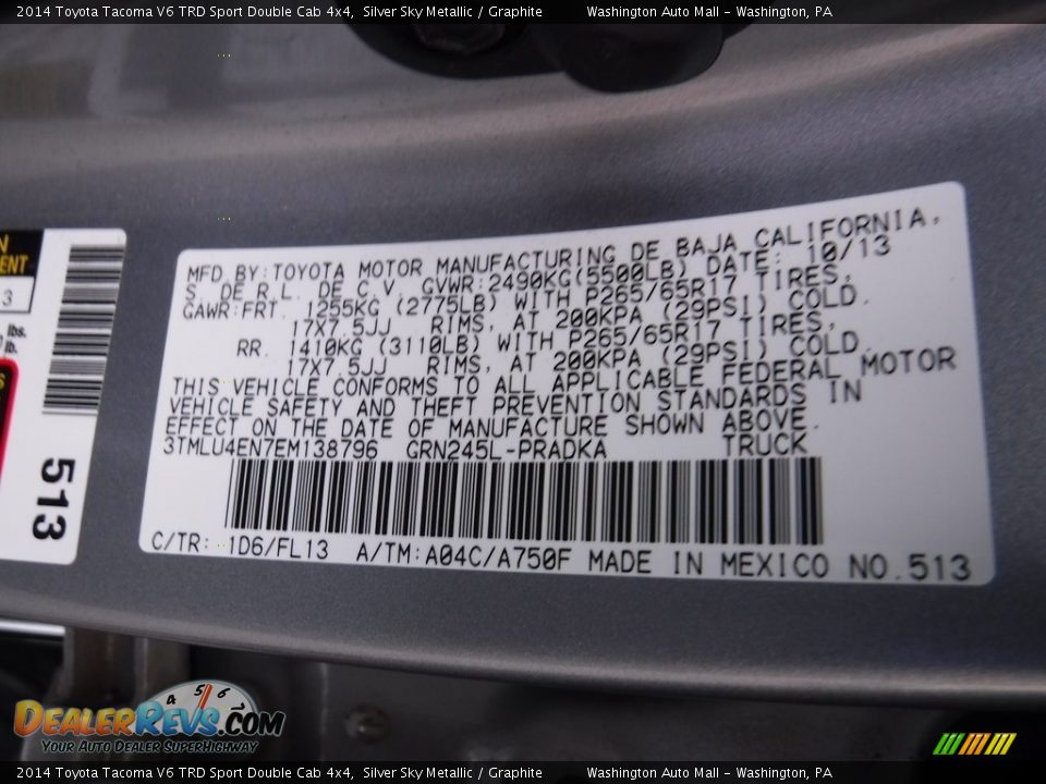 2014 Toyota Tacoma V6 TRD Sport Double Cab 4x4 Silver Sky Metallic / Graphite Photo #24