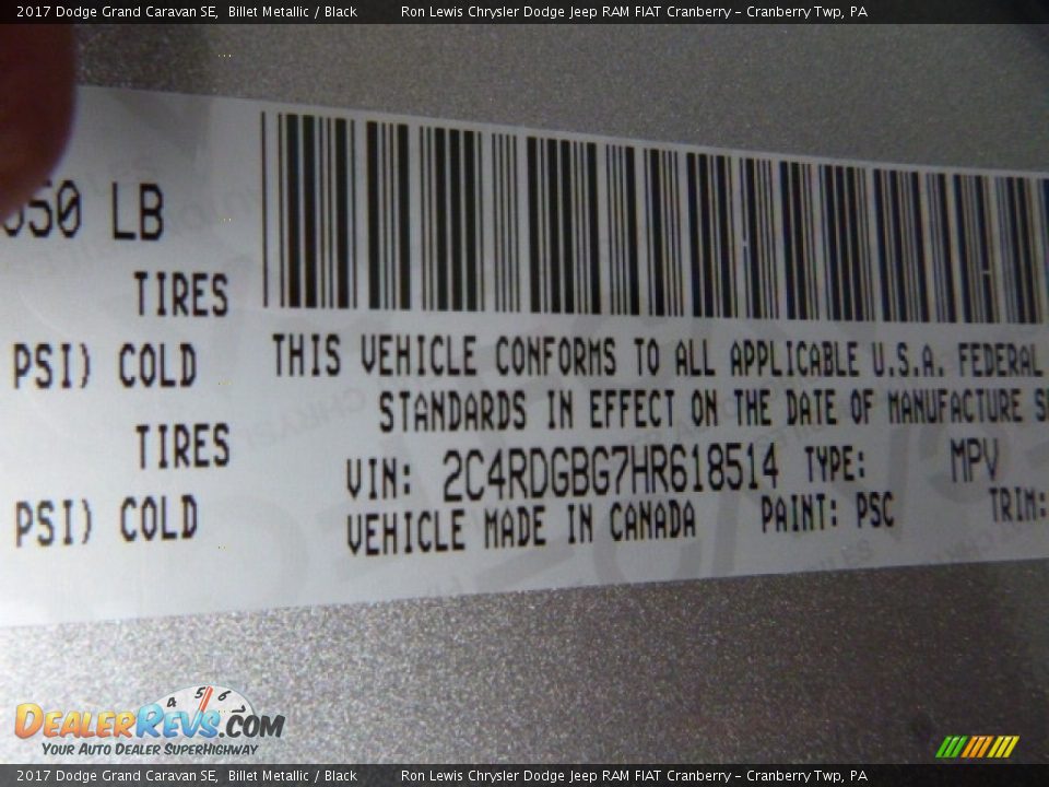 2017 Dodge Grand Caravan SE Billet Metallic / Black Photo #16