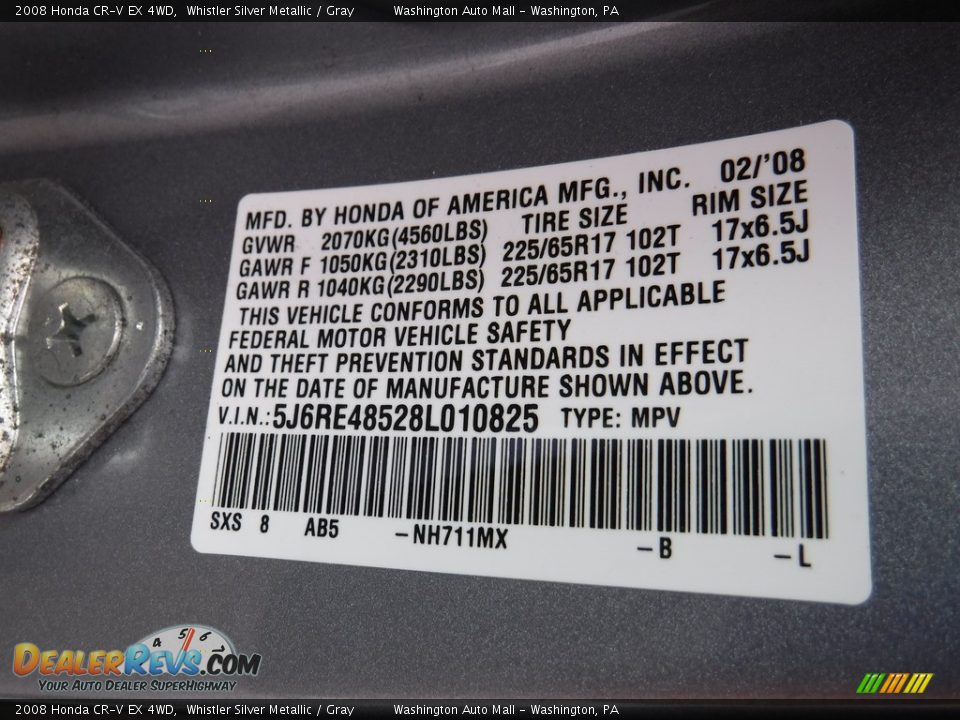 2008 Honda CR-V EX 4WD Whistler Silver Metallic / Gray Photo #19